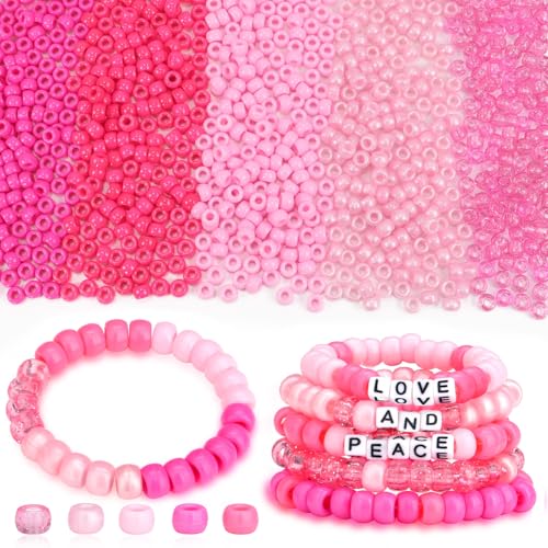 AWARDSEN 970 Stück Pony Beads Perlen Bunt, Perlen Rot, Pony Perlen Set Perlen Zum Auffädeln, Armbänder Selber Machen Set, Kandi Beads für Armbänder, Schmuck, Ketten, Basteln von AWARDSEN