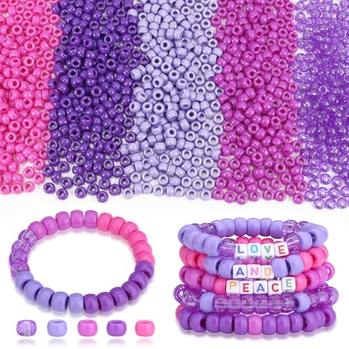 AWARDSEN 970 Stück Pony Beads Perlen Bunt, Perlen Violett, Pony Perlen Set Perlen Zum Auffädeln, Armbänder Selber Machen Set, Kandi Beads für Armbänder, Schmuck, Ketten, Basteln von AWARDSEN