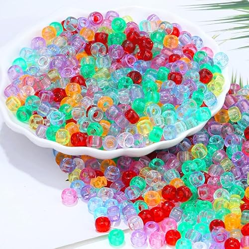 AWARDSEN 970 Stück Pony Beads Transparente Perlen Bunt, 9mm Perlen zum Auffädeln, Pony Perlen Set Perlen Zum Auffädeln, Armbänder Selber Machen Set, Kandi Beads für Armbänder, Schmuck, Ketten, Basteln von AWARDSEN