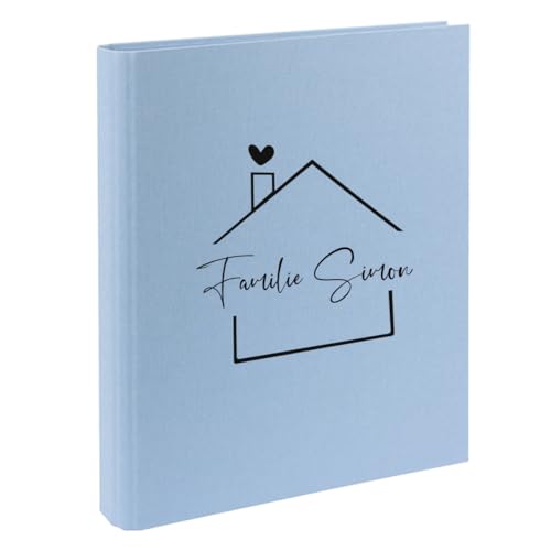 AWASG Dokumentenmappe Familie Haus - Personalisiert mit Namen - Ringbuch Ordner für die Familie - Familienordner Leinen zum Einsortieren von Unterlagen (hellblau) von AWASG