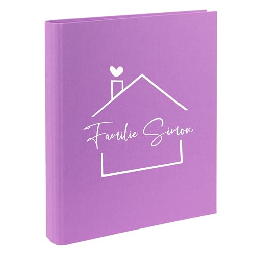 AWASG Dokumentenmappe Familie Haus - Personalisiert mit Namen - Ringbuch Ordner für die Familie - Familienordner Leinen zum Einsortieren von Unterlagen (lila) von AWASG