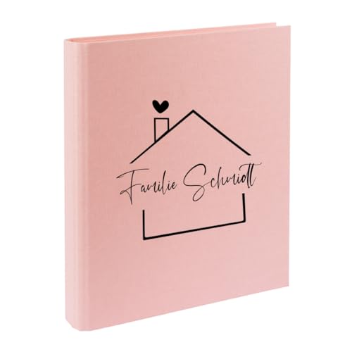 AWASG Dokumentenmappe Familie Haus - Personalisiert mit Namen - Ringbuch Ordner für die Familie - Familienordner Leinen zum Einsortieren von Unterlagen (rosa) von AWASG