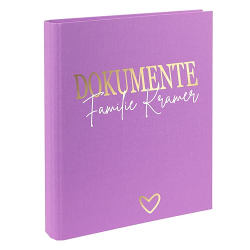AWASG Dokumentenmappe Ordner - Personalisiert mit Namen - Ringbuch Leinen Familienordner zum Einsortieren von Unterlagen (lila) von AWASG