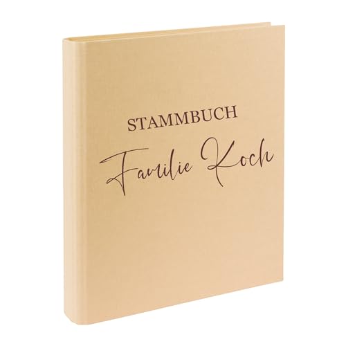 AWASG Dokumentenmappe Stammbuch - Personalisiert mit Namen - Ringbuch Ordner für die Familie - Familienordner Leinen zum Einsortieren von Unterlagen (creme) von AWASG