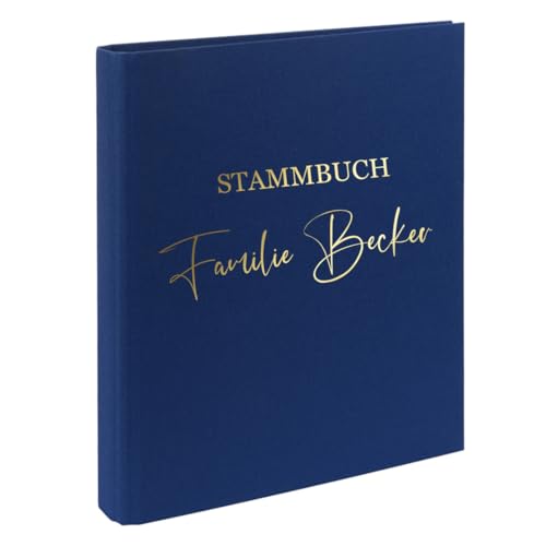 AWASG Dokumentenmappe Stammbuch - Personalisiert mit Namen - Ringbuch Ordner für die Familie - Familienordner Leinen zum Einsortieren von Unterlagen (navy) von AWASG