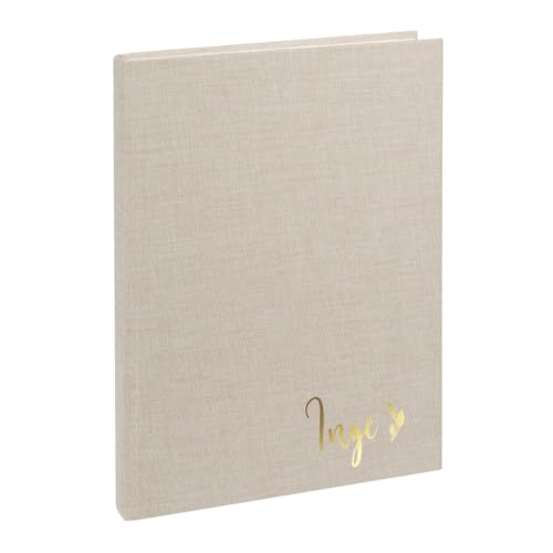 AWASG Notizbuch A5 – Personalisiert mit Name – Notizheft 200 Seiten dotted – Leinencover Grammatur 100g/m² - Blumendesign (beige) von AWASG