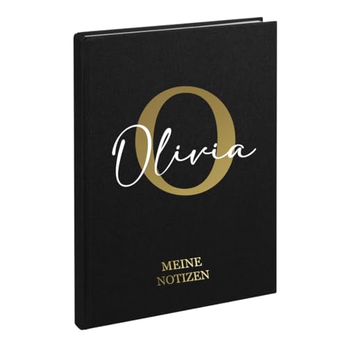 AWASG Notizbuch A5 – Personalisiert mit Name – Notizheft 200 Seiten dotted – Leinencover Grammatur 100g/m² - Buchstabe Initiale (schwarz) von AWASG