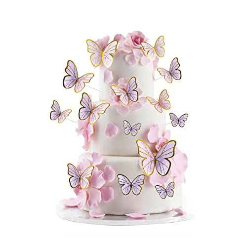 AWAVM 33 Stück 3D Kuchen Schmetterling Dekoration, lila Muster Schmetterling mit Goldrand, Kuchen Plug-in, Cupcake Dekoration, Party Dekoration, dreidimensionale Schmetterling Wandaufkleber AWAVM 33 Stück 3D Kuchen Schmetterling Dekoration, lila Muster Schmetterling mit Goldrand, Kuchen Plug-in, Cupcake Dekoration, Party Dekoration, dreidimensionale Schmetterling Wandaufkleber von AWAVM
