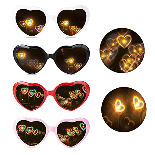 AWAVM 4 Stücke Herz Brille Effekt, 3D Heart Glasses Beugungs Brille Herzförmige Sonnenbrille, Lustige Brillen für Fasching Musikfestivals Party Bar Feuerwerk Musik im Freien Party Bar Nachtclub AWAVM 4 Stücke Herz Brille Effekt, 3D Heart Glasses Beugungs Brille Herzförmige Sonnenbrille, Lustige Brillen für Fasching Musikfestivals Party Bar Feuerwerk Musik im Freien Party Bar Nachtclub von AWAVM