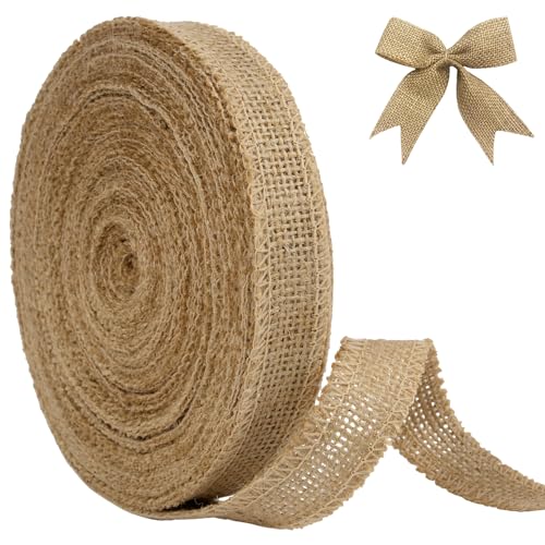 AWCIGG Juteband 2 cm Breit, 20 Meters Vintage Geschenkband, Sackleinen Dekoband für Handwerk, Floristen, Weihnachten Geburtstag, Geschenkverpackung, Tauf & Hochzeitdeko von AWCIGG