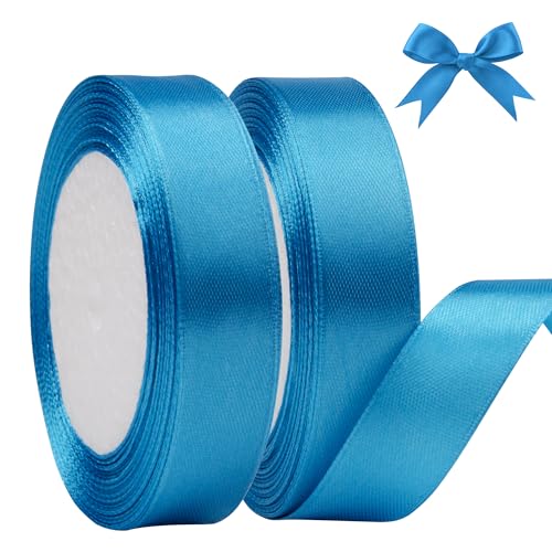 AWCIGG Satinband Blau, 44m x 20mm Geschenkband Dekoration Schleifenband Stoffband Bänder für Geschenkverpackungen, Floristen, Basteln, Nähen, Autos, Hochzeit, Weihnachten (22m/rolle) von AWCIGG
