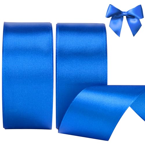 AWCIGG® Satinband Blau 40mm, 44 Meters Dekoration Geschenkband Breit Schleifenband Stoffband Bänder für Geschenkverpackungen, Floristen, Basteln, Nähen, Autos, Hochzeit, Weihnachten (22M/Rolle) von AWCIGG