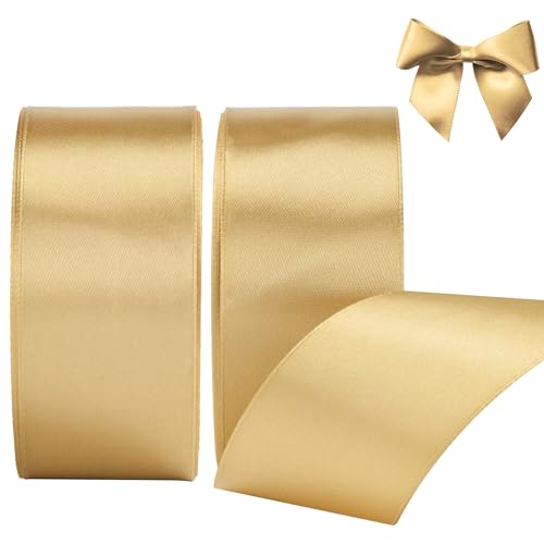AWCIGG Satinband Gold 40mm, 44 Meters Dekoration Geschenkband Breit Schleifenband Stoffband Bänder für Geschenkverpackungen, Floristen, Basteln, Nähen, Autos, Hochzeit, Weihnachten (22M/Rolle) von AWCIGG