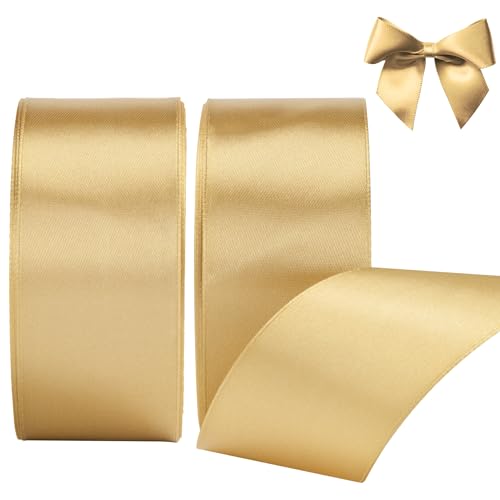 AWCIGG® Satinband Gold 40mm, 44 Meters Dekoration Geschenkband Breit Schleifenband Stoffband Bänder für Geschenkverpackungen, Floristen, Basteln, Nähen, Autos, Hochzeit, Weihnachten (22M/Rolle) von AWCIGG