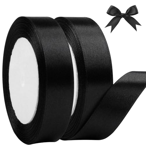 AWCIGG Satinband Schwarz, 44m x 20mm Geschenkband Dekoration Schleifenband Bänder für Geschenkverpackungen, Floristen, Trauerschleife, Autos, Beerdigung, Halloween, Weihnachten (22m/rolle) von AWCIGG