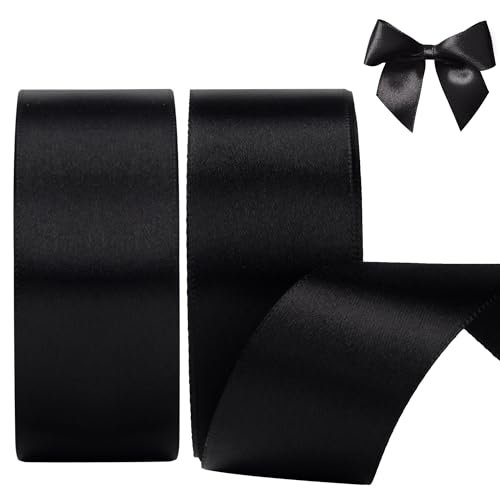 AWCIGG Satinband Schwarz 40mm, 44 Meters Dekoration Geschenkband Breit Schleifenband Bänder für Geschenkverpackungen, Floristen, Trauerschleife, Autos, Beerdigung, Halloween, Weihnachten (22M/Rolle) von AWCIGG
