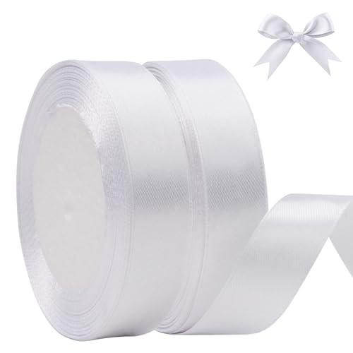 AWCIGG Satinband Weiss, 44m x 20mm Geschenkband Dekoration Schleifenband Weiß Stoffband Bänder für Geschenkverpackungen, Floristen, Basteln, Nähen, Autos, Hochzeit, Weihnachten (22m/rolle) von AWCIGG