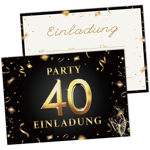 AWCIGG Einladungskarten 40. Geburtstag Frau Mann, 15 Stück karten zum 40. Geburtstag blanko A6 (148x105mm), Kartenset in Schwarz & Gold, Beschriftbare 40 ggeburtstag Seinladungen, Partyzubehör von AWCIGG