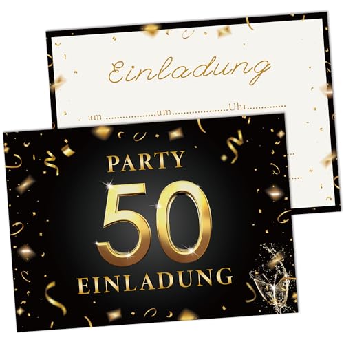 AWCIGG Einladungskarten 50. Geburtstag Frau Mann, 15 Stück karten zum 50. Geburtstag blanko A6 (148x105mm), Kartenset in Schwarz & Gold, Beschriftbare 50 ggeburtstag Seinladungen, Partyzubehör von AWCIGG