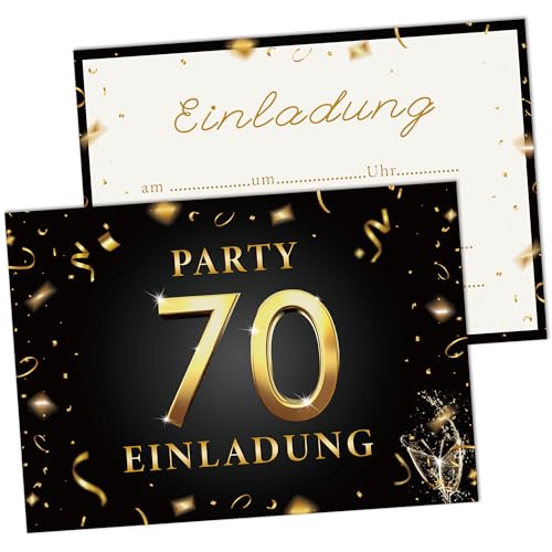 AWCIGG ‌Einladungskarten 70. Geburtstag Frau Mann, 15 Stück karten zum 70. Geburtstag blanko A6 (148x105mm), Kartenset in Schwarz & Gold, Beschriftbare 70 geburtstag Seinladungen, Partyzubehör von AWCIGG