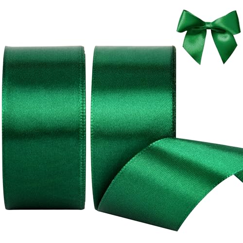 AWCIGG Satinband Grün 40mm, 44 Meters Dekoration Geschenkband Breit Schleifenband Stoffband Bänder für Geschenkverpackungen, Floristen, Nähen, Autos, Hochzeit, Valentinstag, Weihnachten (22M/Rolle) von AWCIGG