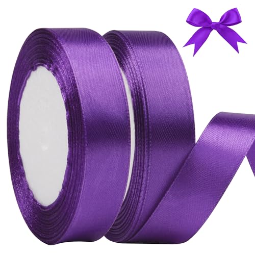 AWCIGG Satinband Lila, 44m x 20mm Geschenkband Dekoration Schleifenband Stoffband Bänder für Geschenkverpackungen, Floristen, Basteln, Nähen, Autos, Hochzeit, Weihnachten (22m/rolle) von AWCIGG