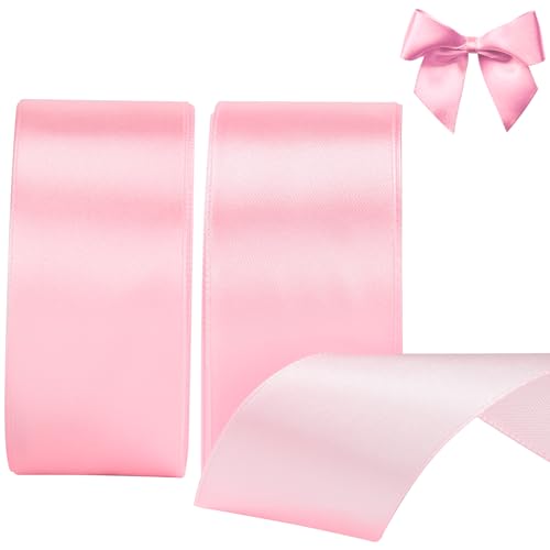 AWCIGG Satinband Rosa 40mm, 44 Meters Dekoration Geschenkband Breit Schleifenband Stoffband Pink Ribbon für Geschenkverpackungen, Floristen, Nähen, Hochzeit, Valentinstag, Weihnachten (22M/Rolle) von AWCIGG