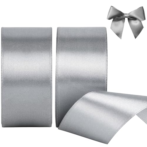 AWCIGG Satinband Silber 40mm, 44 Meters Dekoration Geschenkband Breit Schleifenband Stoffband Bänder für Geschenkverpackungen, Floristen, Nähen, Autos, Hochzeit, Valentinstag, Weihnachten (22M/Rolle) von AWCIGG