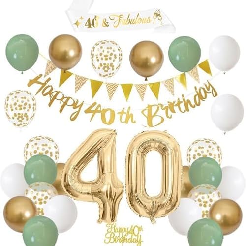Sage Green Gold Weiße 40. Geburtstag Dekoration Set mit Banner Luftballons Kuchen Topper Schärpe Girlanden Flaggen 40. Heliumballons für Damen und Herren 40 Geburtstag Dekoration Sage Green Gold Weiße 40. Geburtstag Dekoration Set mit Banner Luftballons Kuchen Topper Schärpe Girlanden Flaggen 40. Heliumballons für Damen und Herren 40 Geburtstag Dekoration von AWCIGG