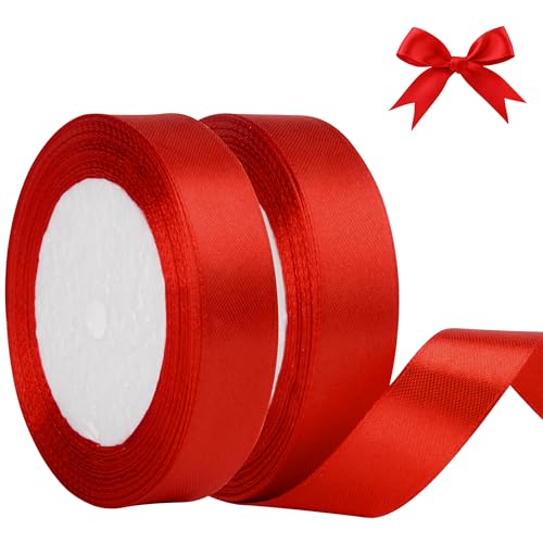 AWCIGG® Satinband Rot, 44m x 20mm Geschenkband Dekoration Schleifenband Stoffband Bänder für Geschenkverpackungen, Floristen, Basteln, Nähen, Autos, Hochzeit, Weihnachten (22m/rolle) von AWCIGG