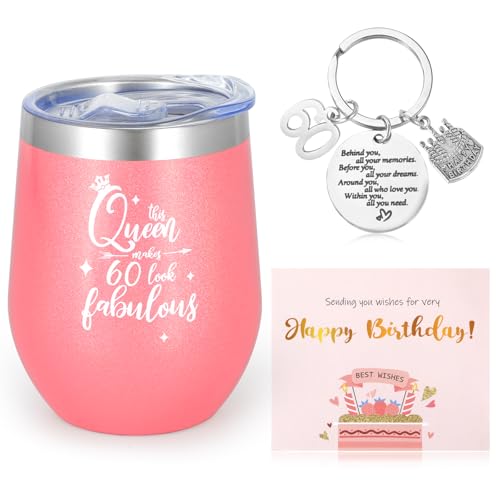 AWDK Geschenk zum 60. Geburtstag für Frauen: 340 ml Becher, Schlüsselanhänger, Grußkarte - Edelstahl, Einweg, 2 Stück, Rosa AWDK Geschenk zum 60. Geburtstag für Frauen: 340 ml Becher, Schlüsselanhänger, Grußkarte - Edelstahl, Einweg, 2 Stück, Rosa von AWDK