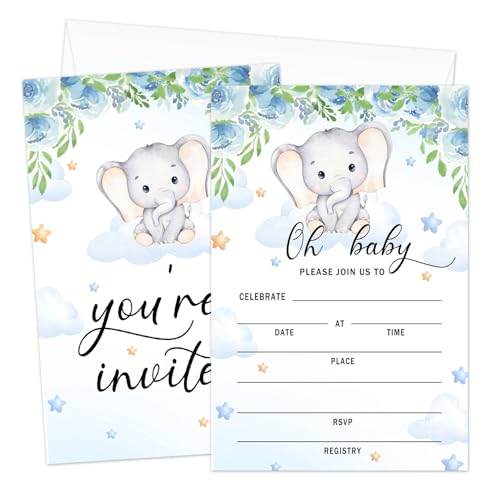 AWDSTN Einladungskarten für Babypartys, Elefantenmotiv, mit Umschlägen, 25 Stück, zum Ausfüllen von Babypartys, Party-Dekorationen und Zubehör – 08 von AWDSTN