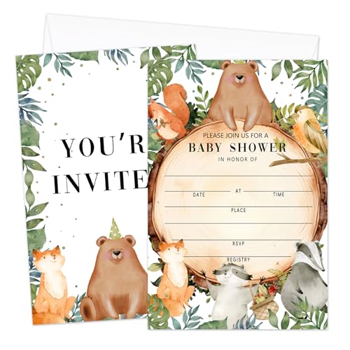AWDSTN Woodland Einladungen für Babypartys mit Umschlägen, 25 Stück, Babyparty-Einladungskarten, Geschlechtsoffenbarung, Party-Dekorationen und Zubehör -04 AWDSTN Woodland Einladungen für Babypartys mit Umschlägen, 25 Stück, Babyparty-Einladungskarten, Geschlechtsoffenbarung, Party-Dekorationen und Zubehör -04 von AWDSTN