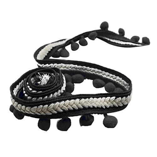 ＡＷＨＡＯ 5 Yards Pompon Pomponband Nähband mit Pompons Bälle Zum Schneidern Und Dekorieren (3,5 cm Breit), Schwarz von ＡＷＨＡＯ