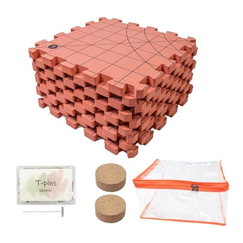 ＡＷＨＡＯ 9X Blockiermatten zum Stricken mit Gitterlinien, Wiederverwendbare Verbrauchsmaterialien, tragbare Blockierbretter, doppelseitiger Druck zum Sticken, Rot von ＡＷＨＡＯ
