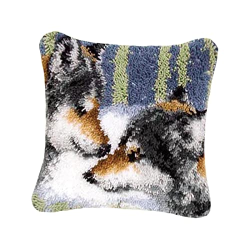 ＡＷＨＡＯ DIY Kits für Teppich, Kissen, Kissenbezug, Häkeln, Handarbeiten, Basteln, Leeres Besticktes Tuch mit Gitter, Wolf von ＡＷＨＡＯ
