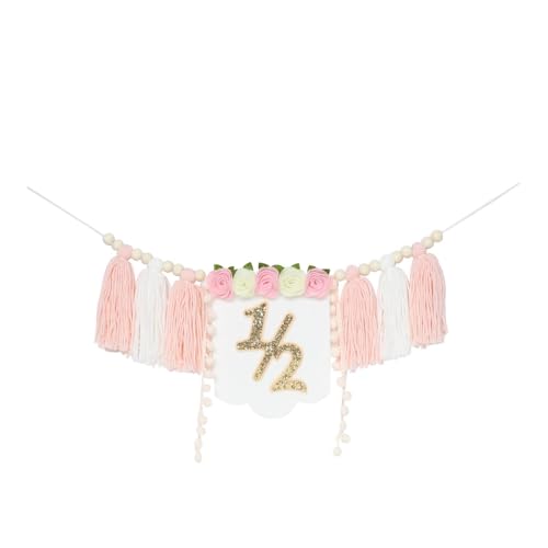 AWHAO Halbgeburtstags Hochstuhl Banner, Kulissendekoration, Dekorative Quastengirlande Aus Holzperlen, Halbgeburtstagsdekoration, Rosa Ohne Hut AWHAO Halbgeburtstags Hochstuhl Banner, Kulissendekoration, Dekorative Quastengirlande Aus Holzperlen, Halbgeburtstagsdekoration, Rosa Ohne Hut von AWHAO