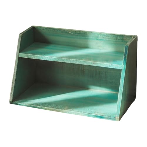 ＡＷＨＡＯ Holz Arbeitsplatten Organizer, Tassen/Teeaufbewahrung, Dekoratives Kompaktes Ausstellungsregal, Make Up Organizer für Kommode, Schlafzimmer Dekoratio, Blau Grün von ＡＷＨＡＯ