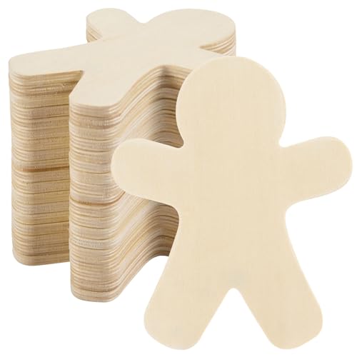 AWIZOM 60 Stück unlackierte Holz-Lebkuchen-Männer Ausschnitte, blanko, Weihnachtsscheiben, Lebkuchenmann, Holzornamente für Bastelarbeiten, Geschenkanhänger, Malerei, Weihnachten, Winterurlaub von AWIZOM
