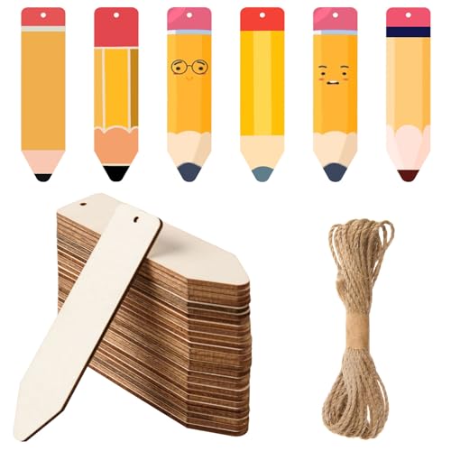 AWIZOM 72 Stück Holz-Bleistift-Form-Ausschnitte mit Loch, unlackierte Holz-Bleistift-Ornamente, blanko, Holz-Bleistift-Formen zum Bemalen von Holz-Bleistift-förmigen Scheiben mit Bindfaden, für von AWIZOM