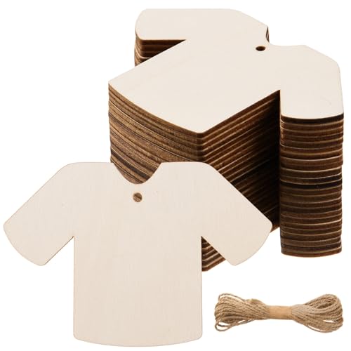 AWIZOM Holz-Kleiderausschnitte, unlackiertes Holz, Sport-Shirt-Form, Ornamente, blanko, Holzanhänger, Sportkleidung, Hängedekoration mit Bindfaden, für Bastelarbeiten, Sport, Motto-Party-Dekoration, 9 von AWIZOM