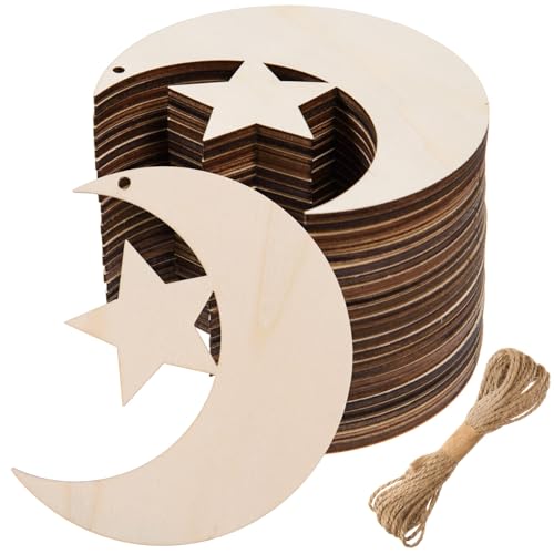 AWIZOM Holz-Mond-Stern-Ausschnitte, unlackiertes Holz, Mond, Sternform, Ornamente, blanko, Holz-Mond-Stern-Scheiben mit 10 m langer Schnur für Bastelarbeiten, Etiketten, Hochzeit, Geburtstag, AWIZOM Holz-Mond-Stern-Ausschnitte, unlackiertes Holz, Mond, Sternform, Ornamente, blanko, Holz-Mond-Stern-Scheiben mit 10 m langer Schnur für Bastelarbeiten, Etiketten, Hochzeit, Geburtstag, von AWIZOM