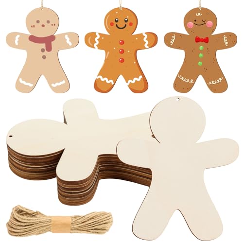 AWIZOM Lebkuchenmann-Ausschnitte aus Holz, unlackiert, Lebkuchenmann, Ornamente, blanko, Weihnachtsschilder aus Holz, für Bastelprojekte, Weihnachten, Winterbaum, Zuhause, hängende Dekorationen, 20 x von AWIZOM