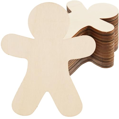 AWIZOM Lebkuchenmann-Holzausschnitte, unlackiert, Lebkuchenmann-Formen, blanko, Weihnachtsausschnitte, Holz, Weihnachtsschmuck, Scheiben für Bastelarbeiten, Weihnachtsdekoration, 10,2 x 12,9 cm, 60 von AWIZOM