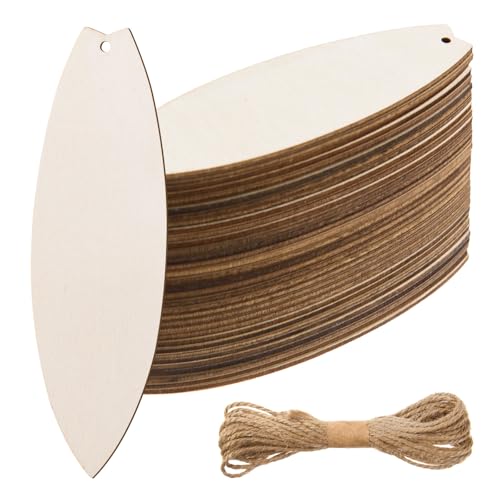 AWIZOM Surfbrett-Ausschnitte, unlackierte Holz-Surfbrett-Ornamente, blanko Holzscheiben mit 100 m Schnur für Bastelarbeiten, Anhänger, Geburtstag, Hawaii, Sommer, Urlaub, Pool, hängende Dekoration, 10 von AWIZOM