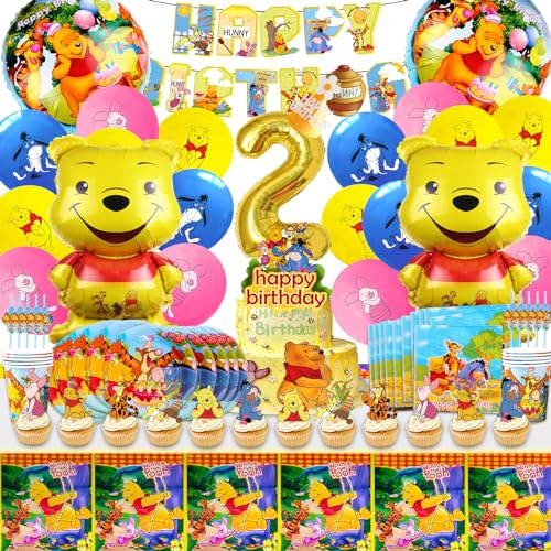 101 Stück Winnie Pooh Geburtstagsdeko 2 Jahre, Winnie Pooh Luftballons 2. Geburtstag, Winnie Pooh Partygeschirr, Winnie Pooh Helium Ballon, Deko 2. Geburtstag Mädchen Winnie Pooh von AWOUSUE