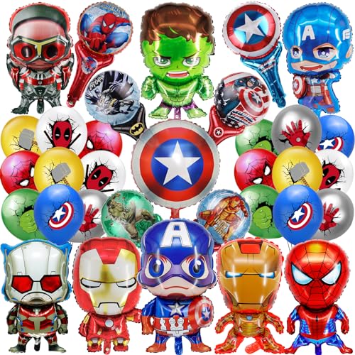 33 Stück Superhelden Party Deko Set Geburtstag, Kinder Balloon Superhelden Folienballon, Avengers Luftballons Geburtstag, Superhelden Figuren Ballons, Für Kinder Luftballon Party Supplies 33 Stück Superhelden Party Deko Set Geburtstag, Kinder Balloon Superhelden Folienballon, Avengers Luftballons Geburtstag, Superhelden Figuren Ballons, Für Kinder Luftballon Party Supplies von AWOUSUE