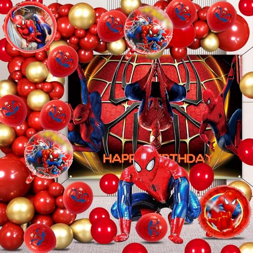 68 Stück Spiderma Deko Geburtstag Kinder, Spiderma Ballons Set, Spiderma Geburtstagsdeko Ballon Girlande, Spiderma Geburtstagsdeko Hintergrund, Spiderma Girlande Happy Birthday, Spiderma Party Set von AWOUSUE