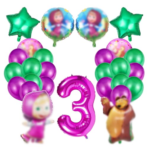 Mascha Geburtstag Deko 3 Jahre, Mascha Luftballon 3, Mascha Helium Ballons, Mascha Folienballon, Mascha Party Set, Kindergeburtstag Deko Mascha, Für Kinder Geburtstag Party Deko von AWOUSUE