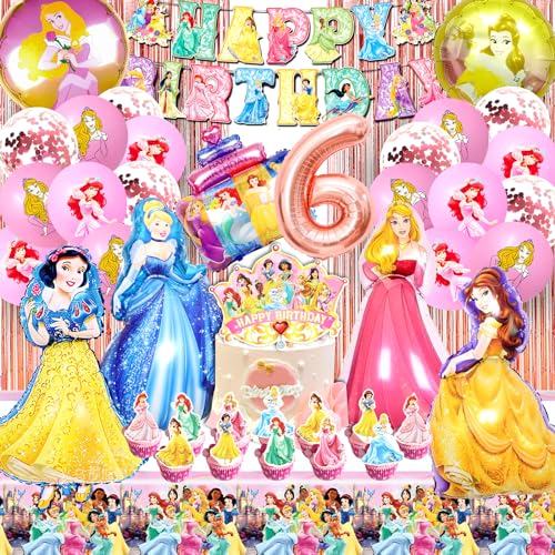 Prinzessin Geburtstag 6 Jahre - 53 Stück Deko Set für Mädchen, Luftballons, Folienballon, Party Dekoration Kindergeburtstag Prinzessin Geburtstag 6 Jahre - 53 Stück Deko Set für Mädchen, Luftballons, Folienballon, Party Dekoration Kindergeburtstag von AWOUSUE